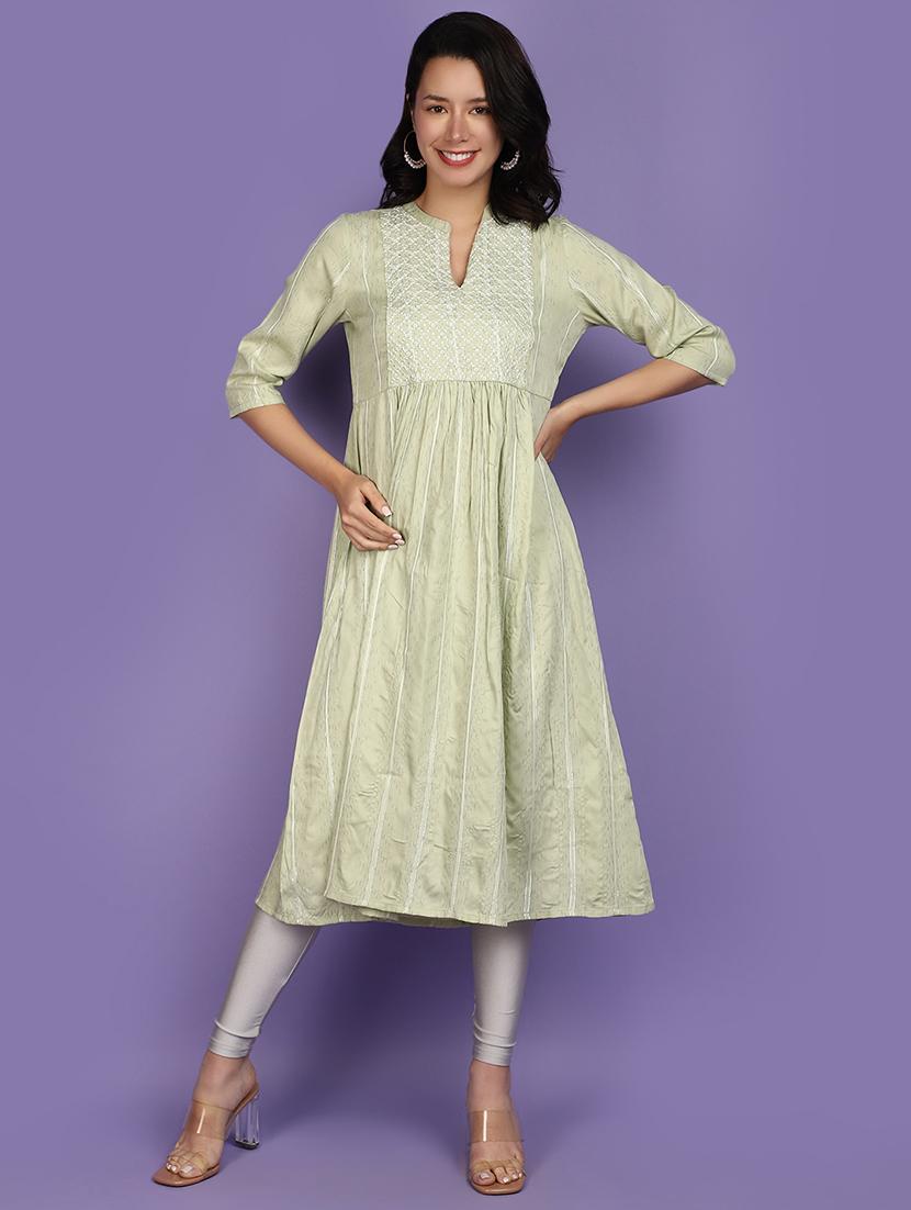 women neo mint mandarin neck flared kurta - 20929223 -  Standard Image - 1