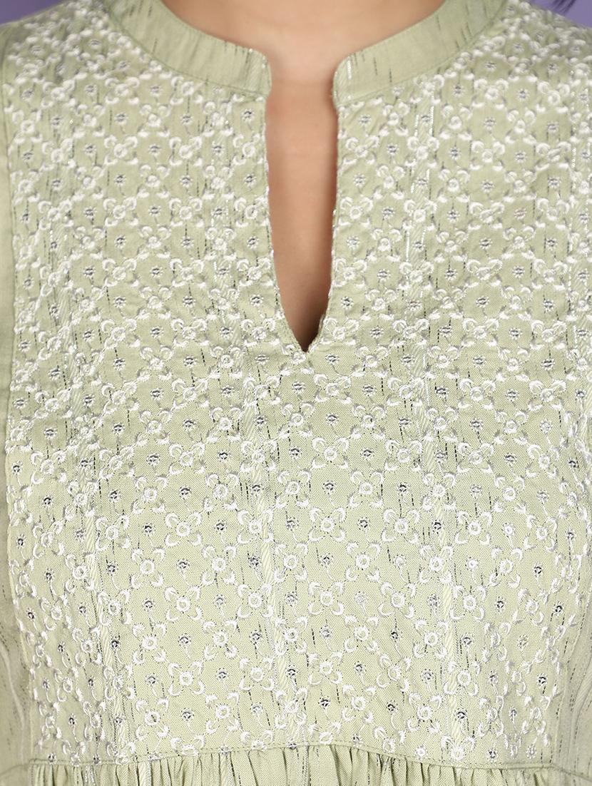 women neo mint mandarin neck flared kurta - 20929223 - Standard Image - 4