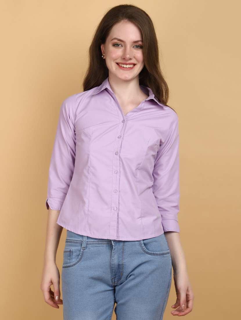 women solid lavender cotton shirt