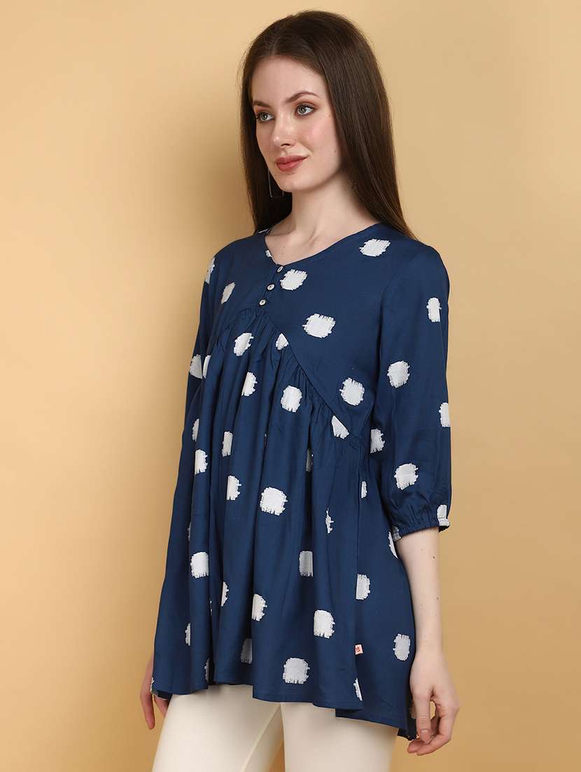 women blue v neck a-line top - 20929255 -  Standard Image - 1