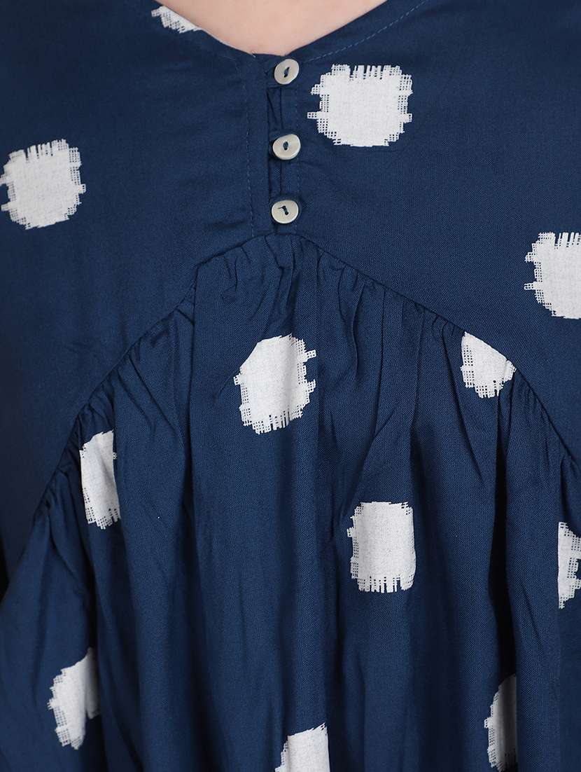 women blue v neck a-line top - 20929255 -  Standard Image - 4