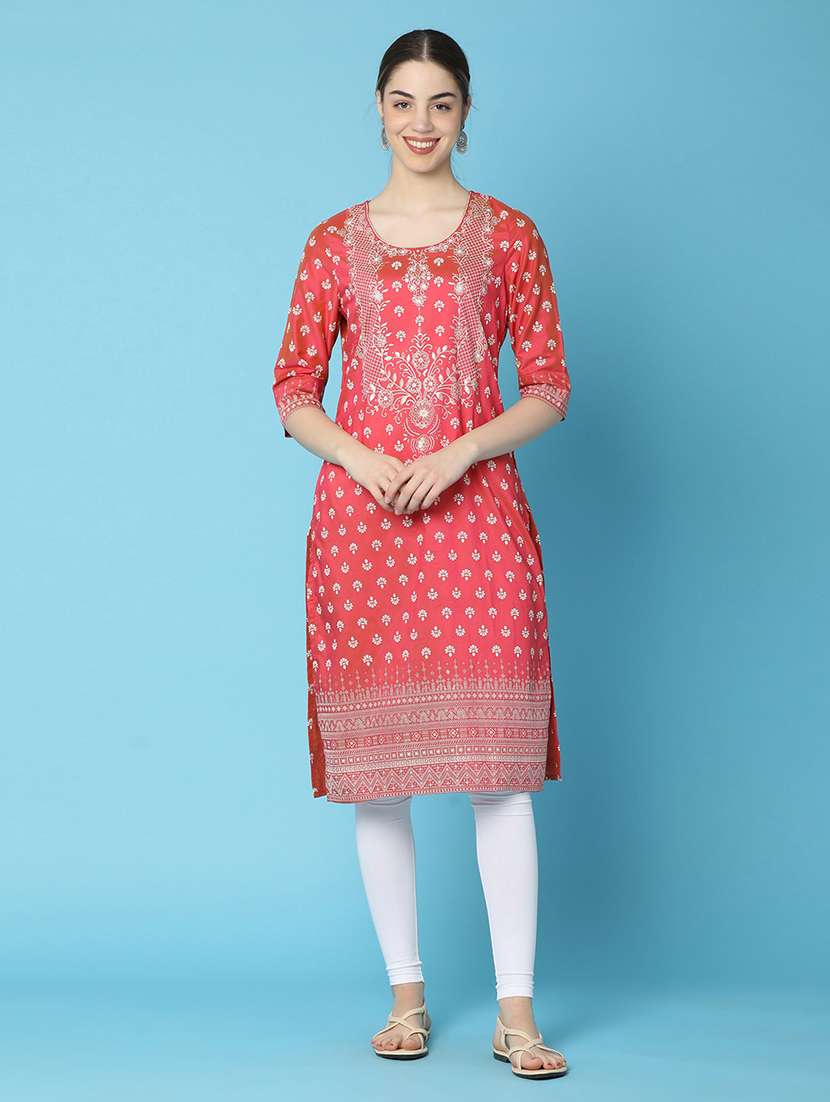 pink cotton straight kurta - 20929273 -  Standard Image - 1
