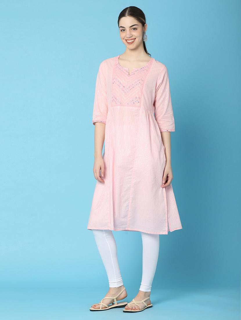 women pink printed embroidered detailed kurta - 20929302 - Standard Image - 1