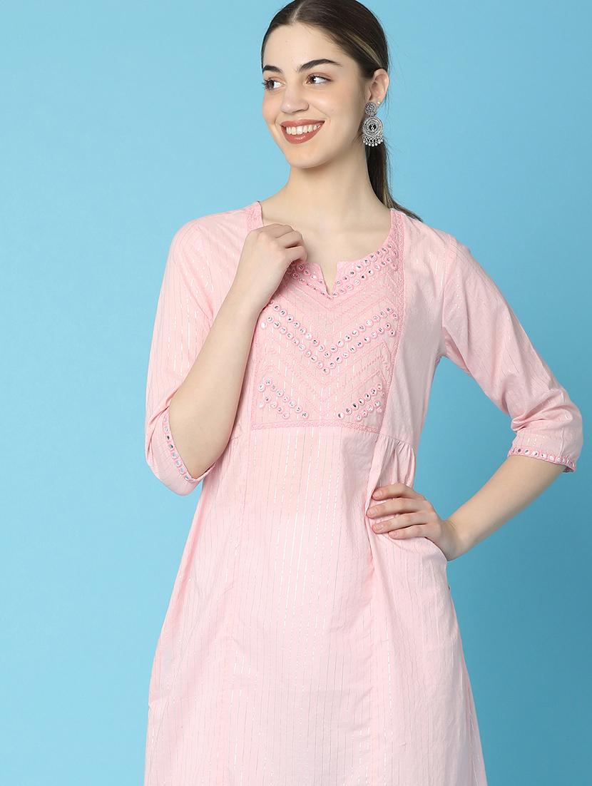 women pink printed embroidered detailed kurta - 20929302 - Standard Image - 4