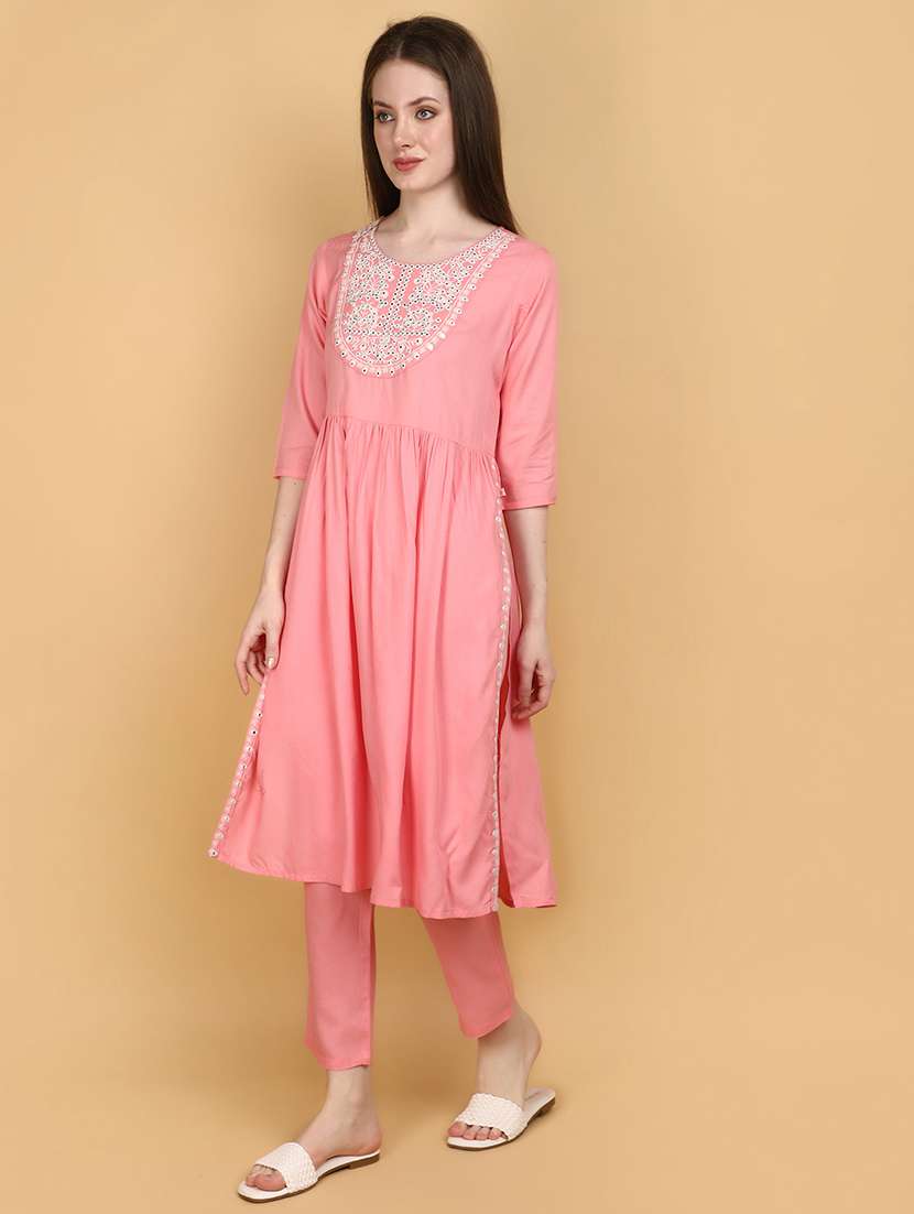 women pink embroidered detailed kurta pant set - 20929310 -  Standard Image - 1