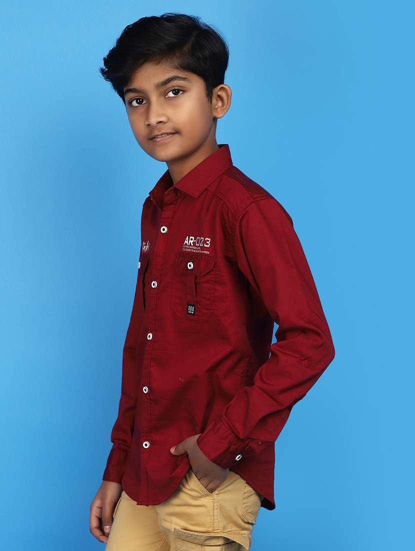 maroon cotton typographic print shirt - 20929319 -  Standard Image - 1
