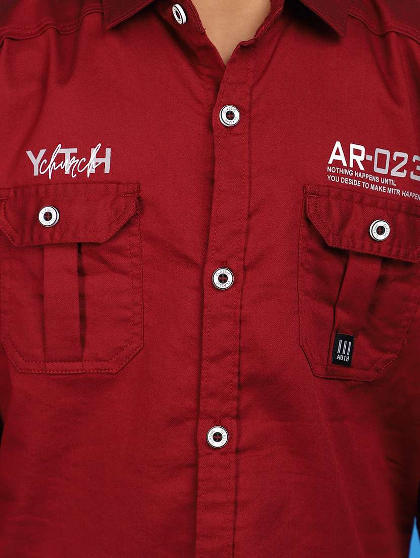 maroon cotton typographic print shirt - 20929319 -  Standard Image - 4