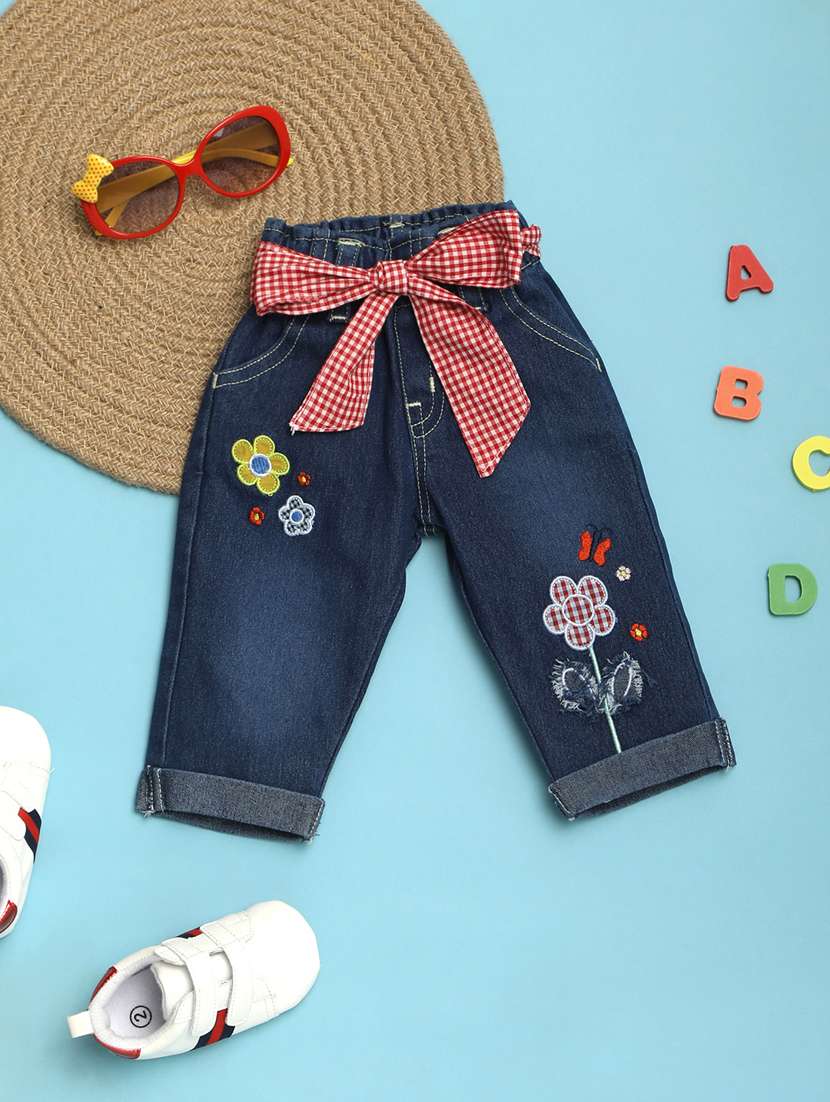 kids blue embroidered detailed jeans
