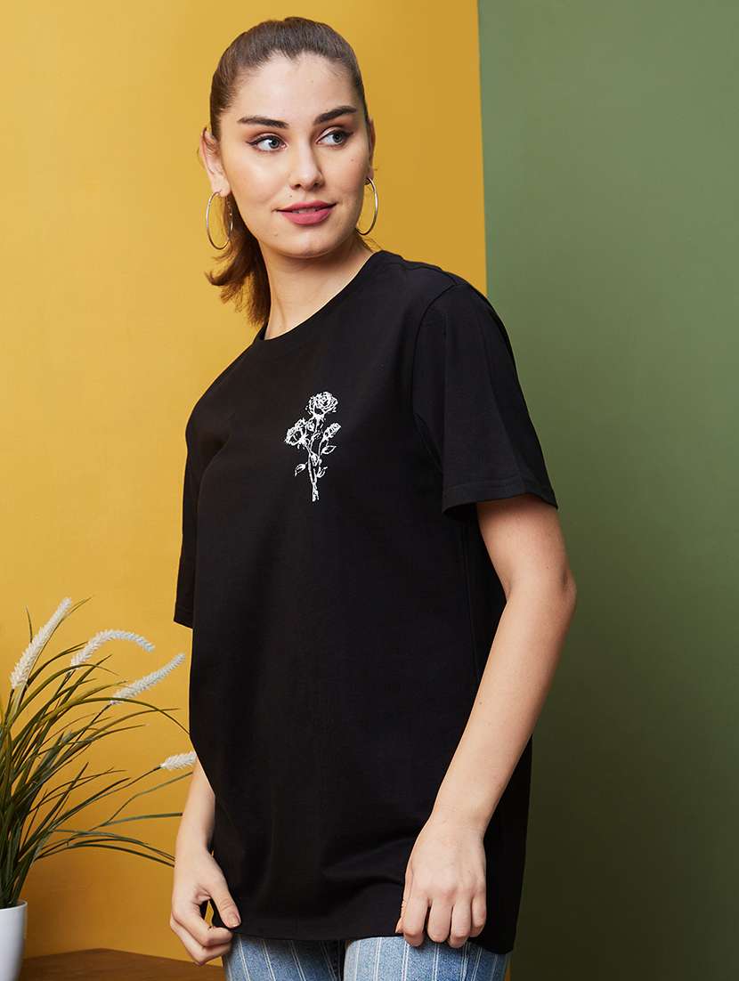 women black cotton back printed t-shirt - 20929768 - Standard Image - 1