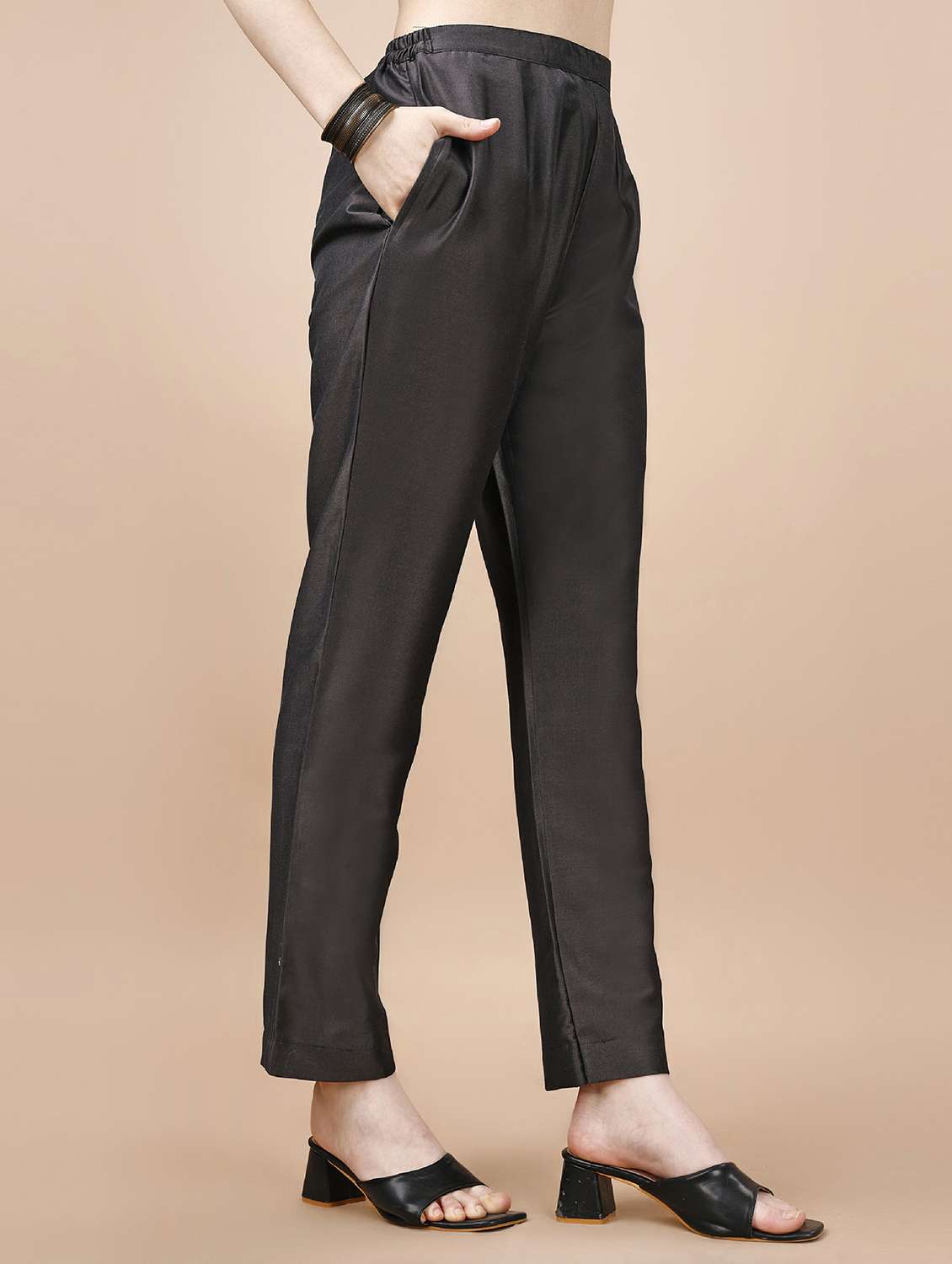 women taupe solid v neck kurta pant set - 20929886 -  Standard Image - 4