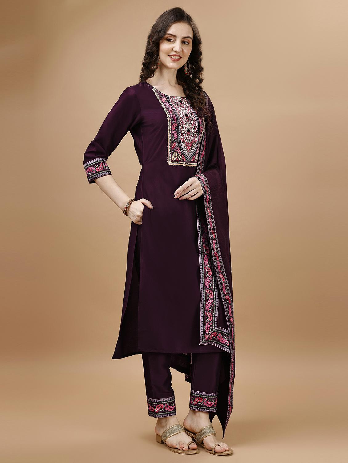 women three quarter sleeve kurta pant with dupatta set - 20929895 - Standard Image - 1