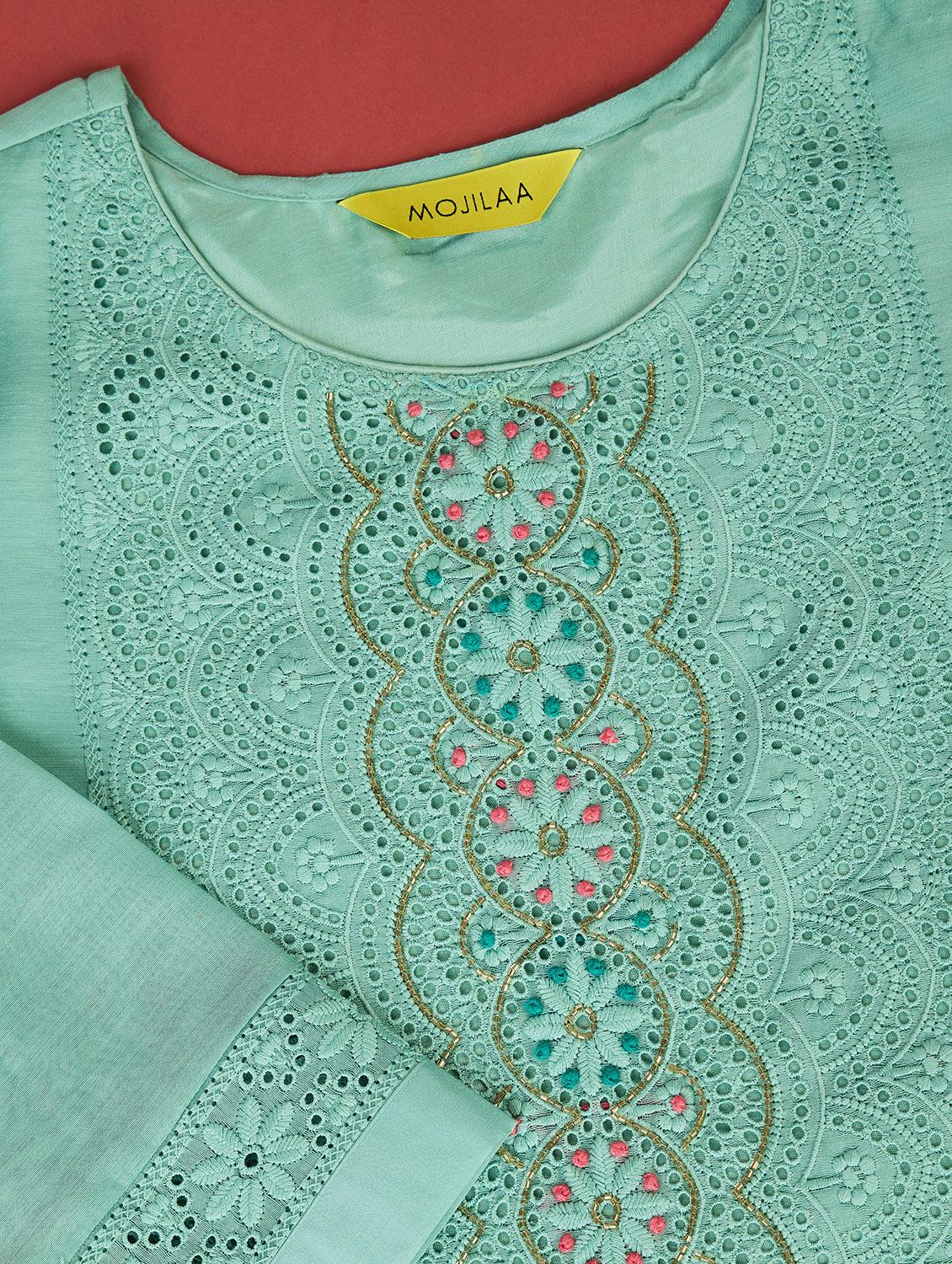 women sea green round neck kurta pant set with dupatta set - 20929908 - Standard Image - 6