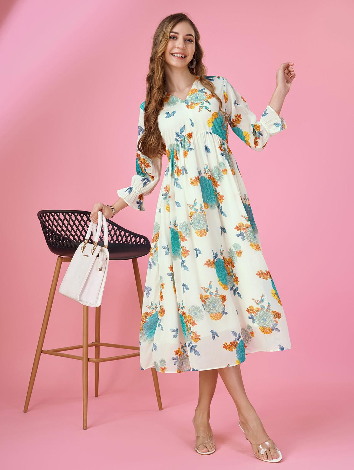 women white florals printed fit & flare dress - 20929919 -  Zoom Image - 0