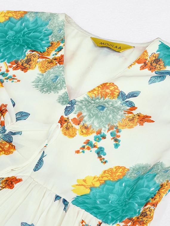 women white florals printed fit & flare dress - 20929919 - Standard Image - 4