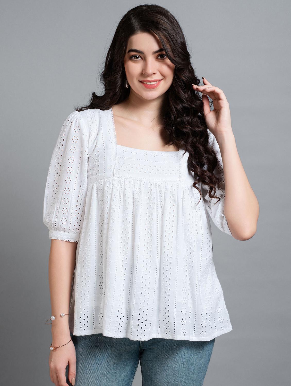 women white regular fit squared neck peplum top - 20929923 - Zoom Image - 0