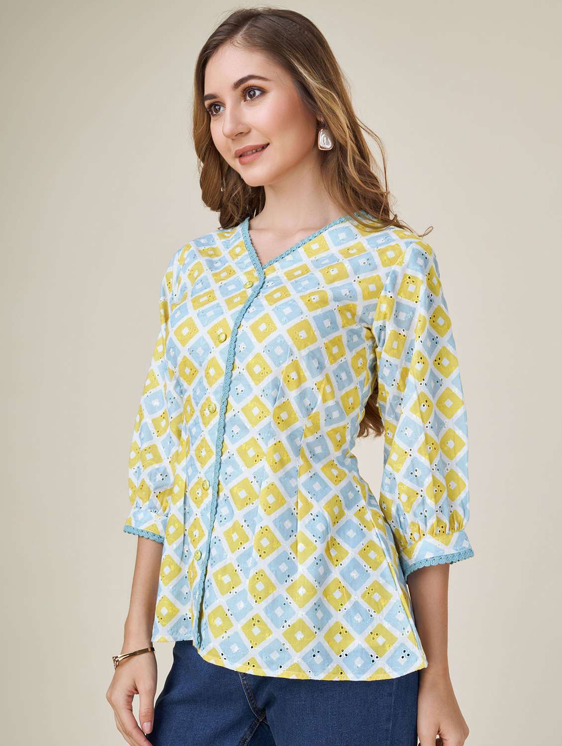 white self design printed detailed regular shirt style top - 20929930 -  Standard Image - 1