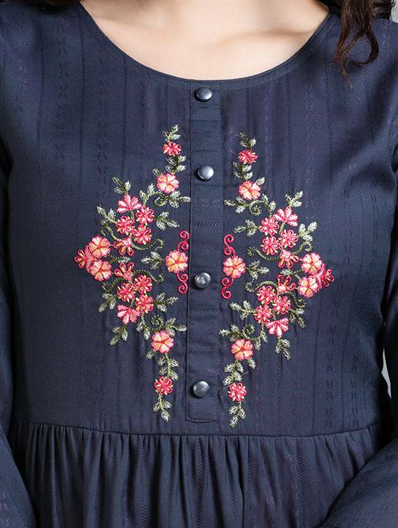 women navy blue round neck peplum top - 20929938 -  Standard Image - 4