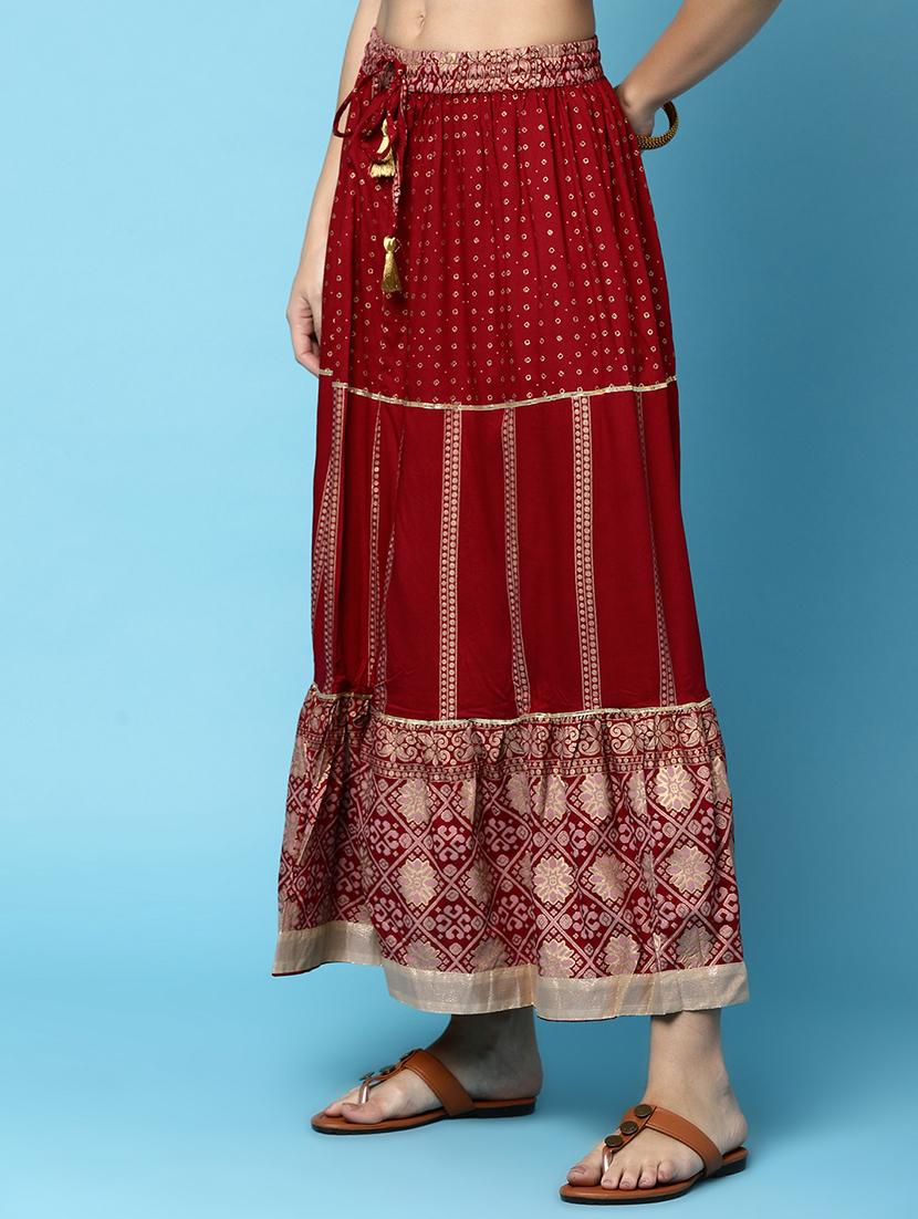 women mid-rise maroon printed flared skirt - 20929995 -  Standard Image - 1