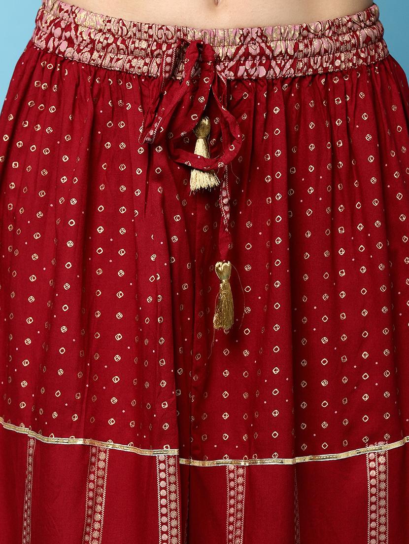 women mid-rise maroon printed flared skirt - 20929995 - Standard Image - 4
