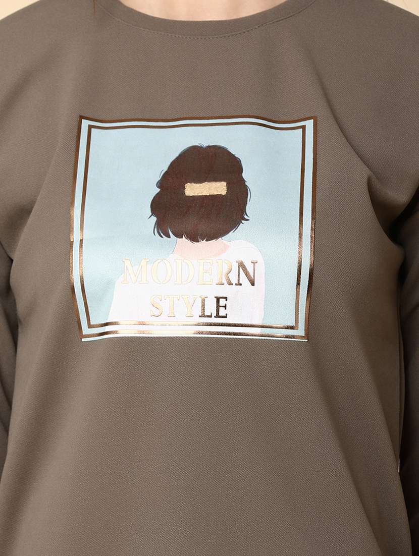 women front print round neck sweatshirt - 20930034 -  Standard Image - 4