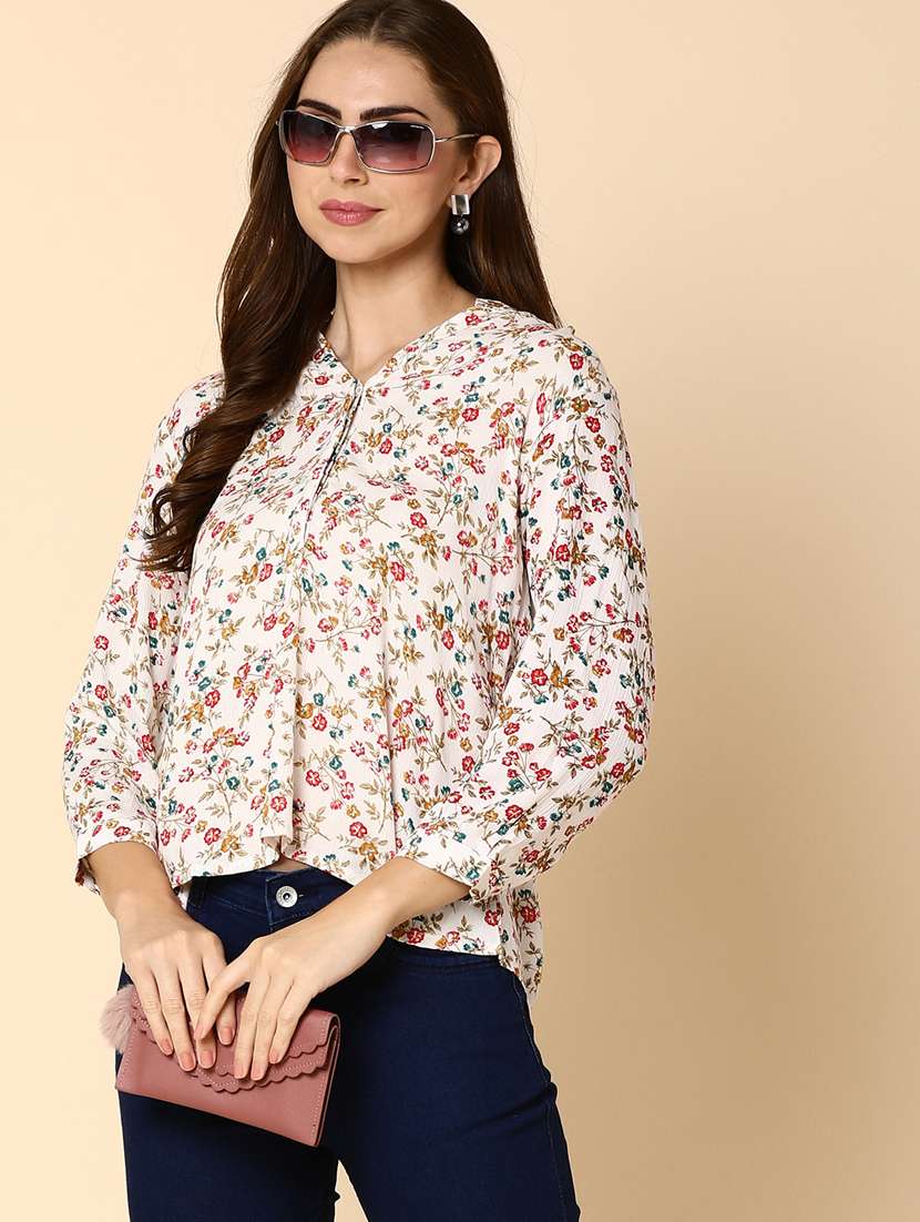 white floral printed high low top - 20930048 -  Standard Image - 1