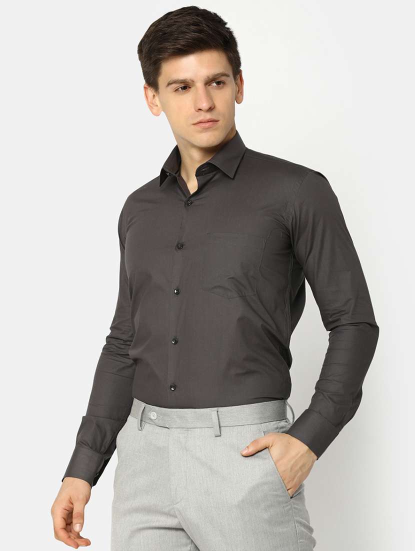 grey cotton formal shirt - 20930204 -  Standard Image - 1