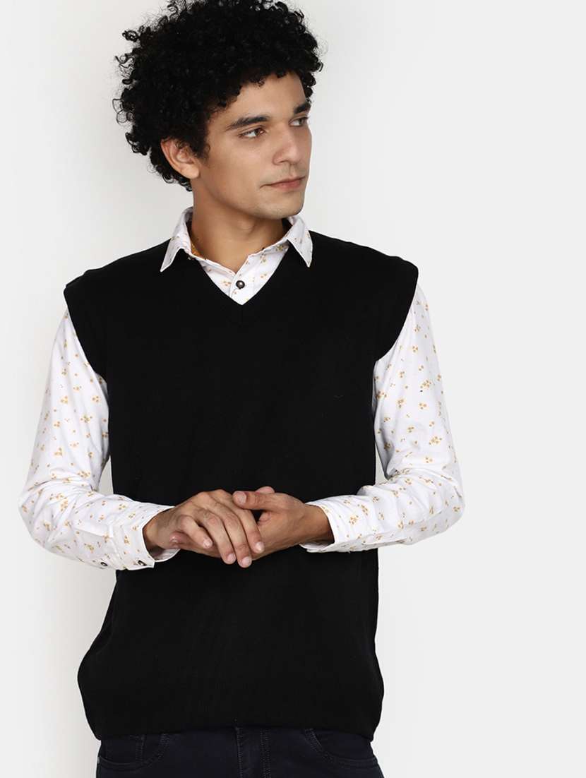 black solid sleeveless wool pullover - 20930250 -  Standard Image - 1