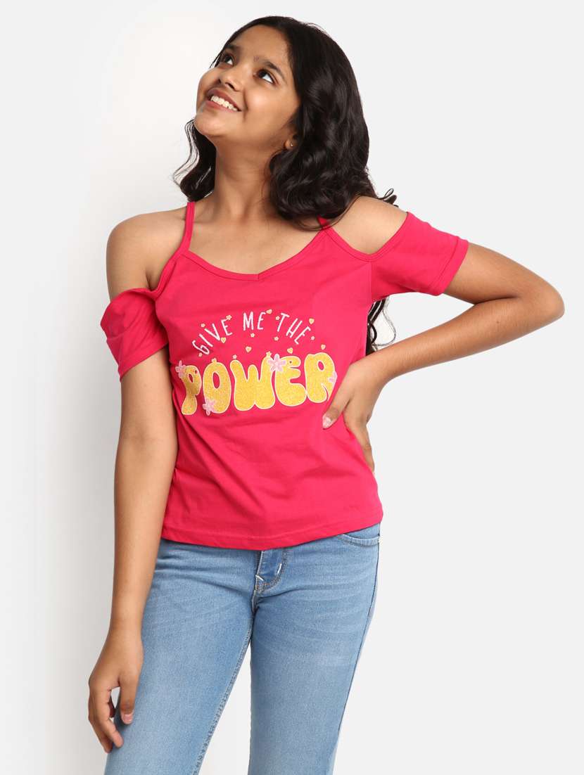 girls typographic printed round neck regular tee - 20930429 -  Standard Image - 1