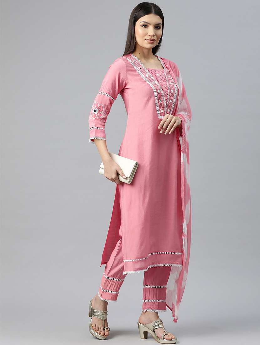 women three quarter sleeve kurta pant with dupatta set - 20930526 -  Standard Image - 1