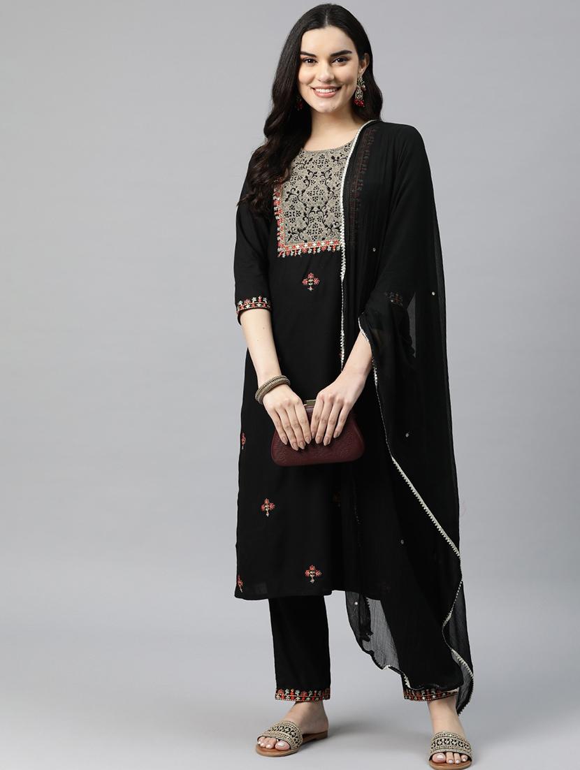 women three quarter sleeve kurta pant with dupatta set - 20930548 - Standard Image - 1