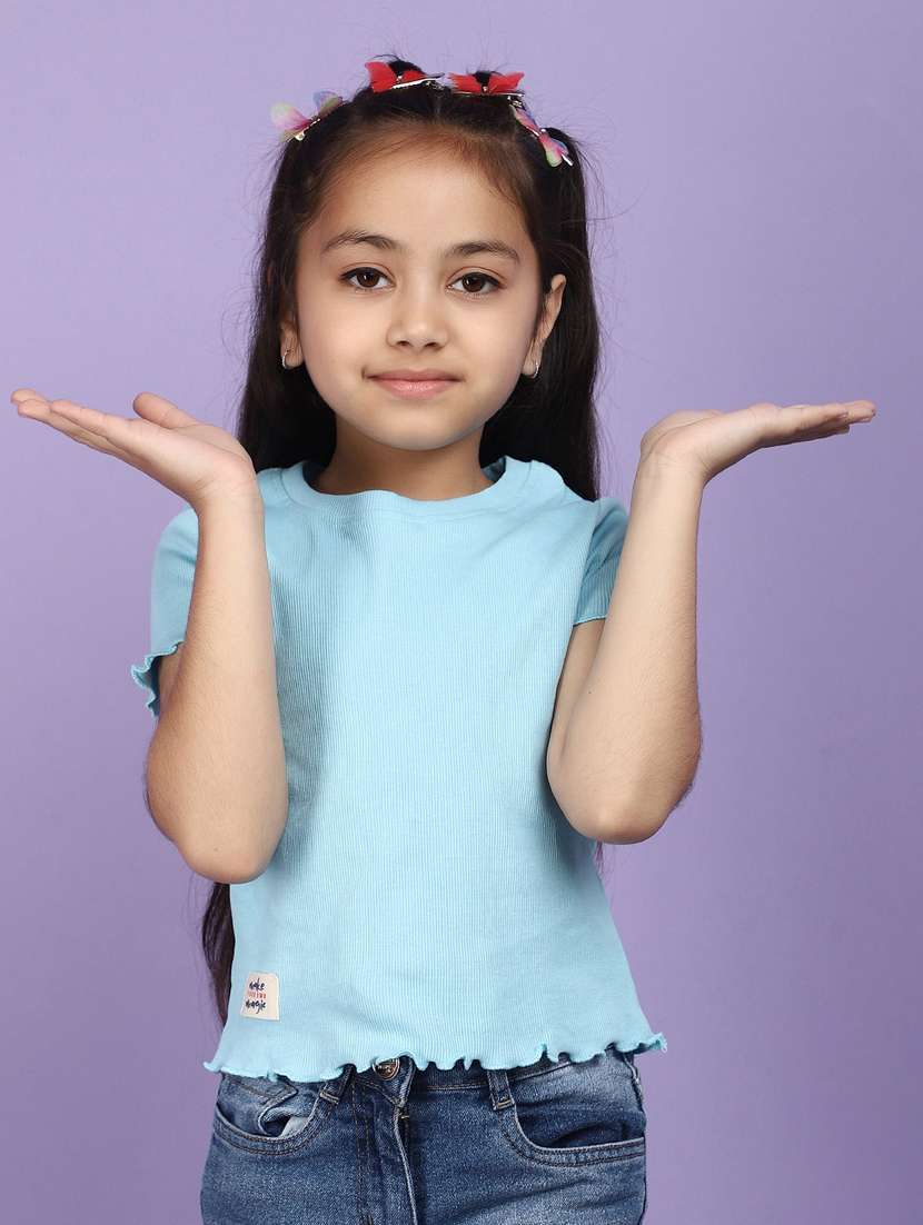 girls round neck solid regular tee - 20930616 -  Standard Image - 1