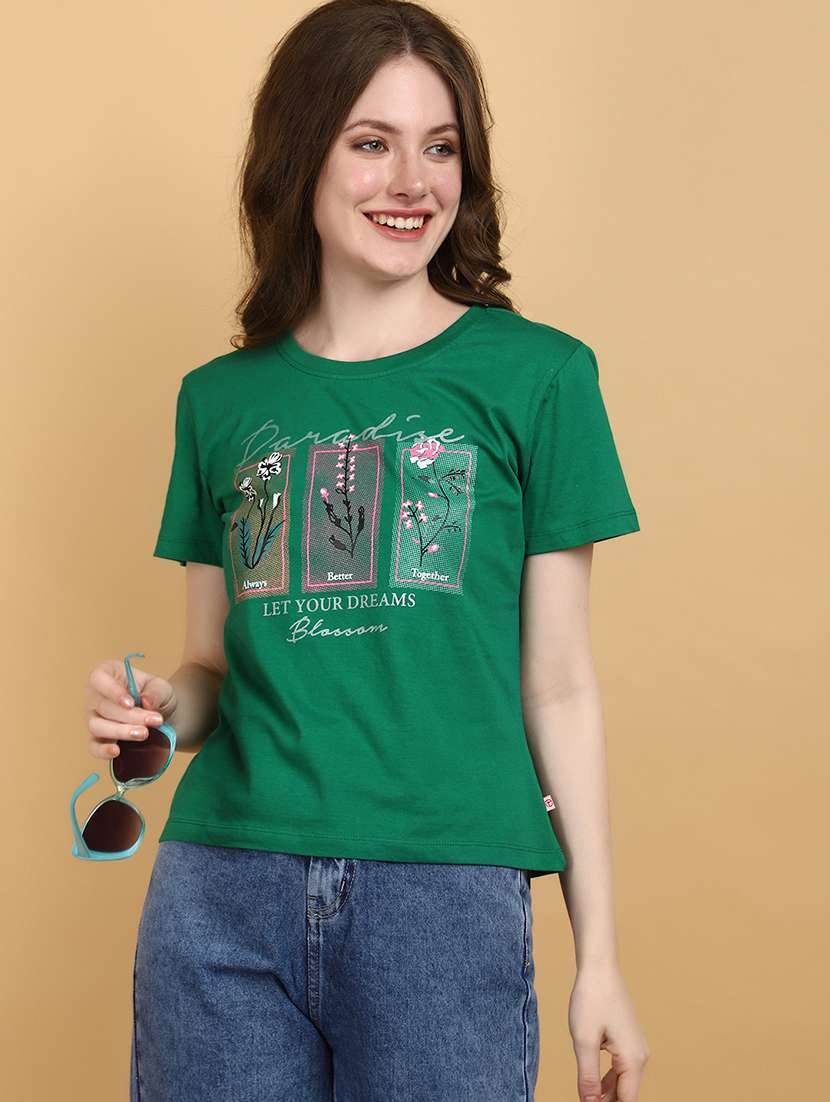green cotton chest print t-shirt - 20930619 -  Standard Image - 1