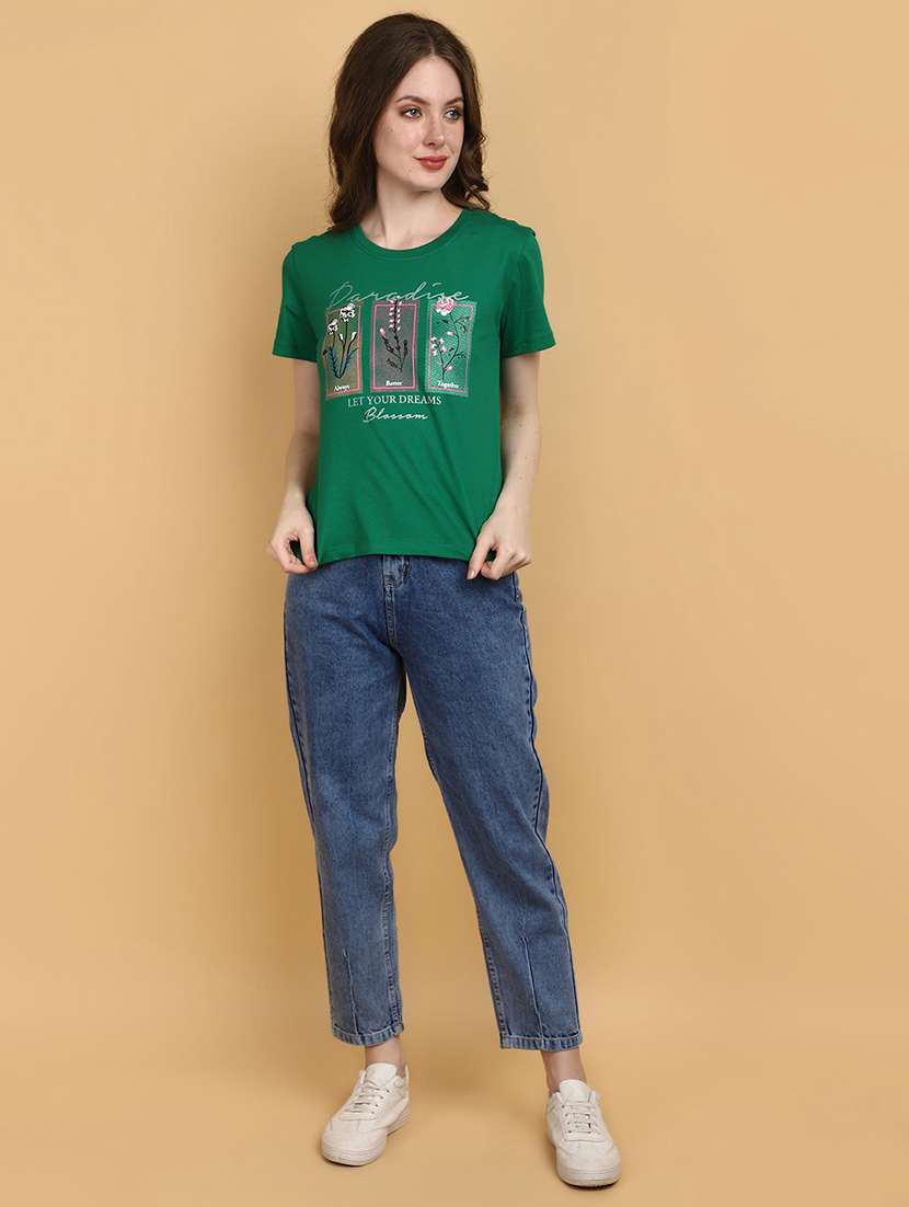 green cotton chest print t-shirt - 20930619 -  Standard Image - 4