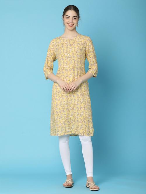 women yellow printed straight kurta - 20930682 - Standard Image - 0