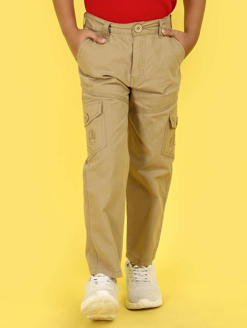 boys beige solid mid rise cargo