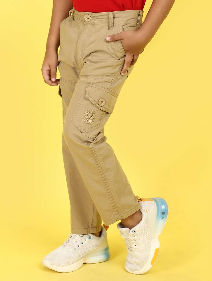boys beige solid mid rise cargo - 20930684 -  Standard Image - 1