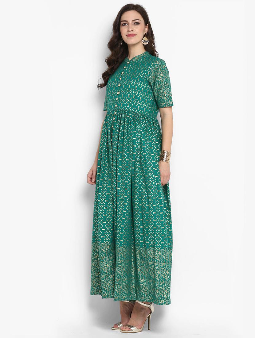 women foil print short sleeve flared kurta - 20930857 - Standard Image - 1