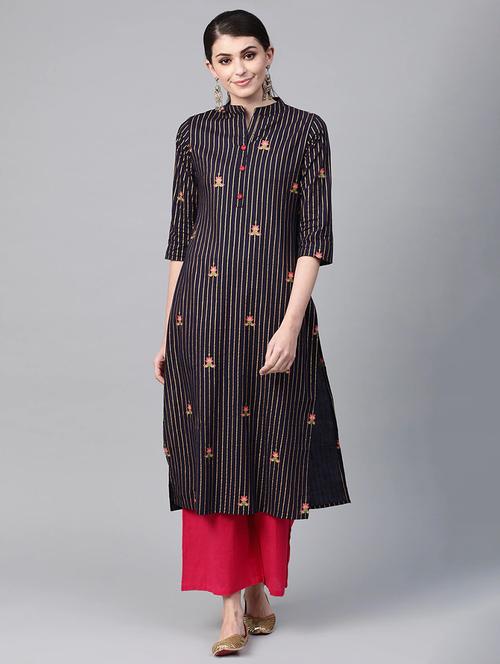 women stripes there quarter sleeve straight kurta - 20930863 -  Standard Image - 0
