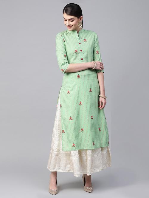 women stripes three quarter sleeves straight kurta - 20930864 - Standard Image - 0