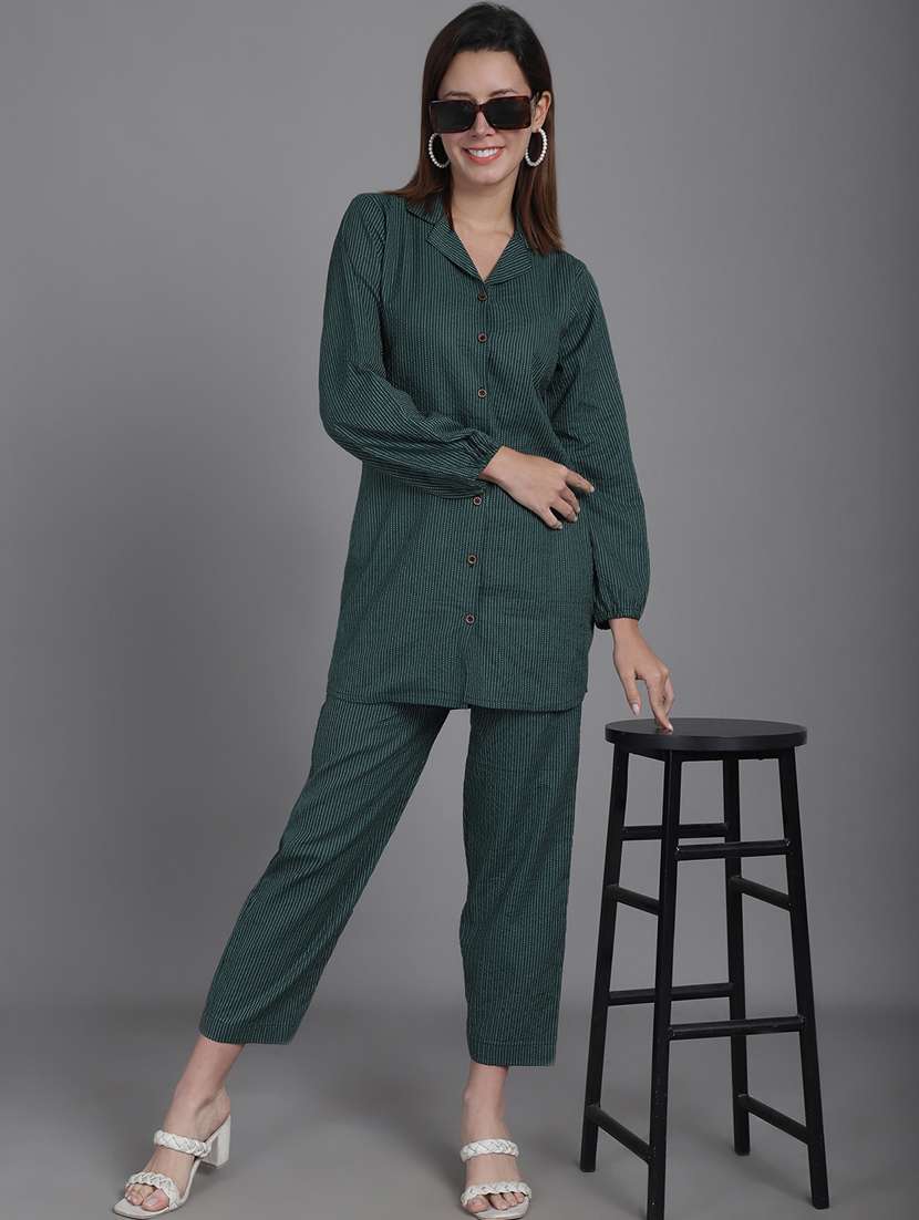 women striped shirt and trouser co-ord set
