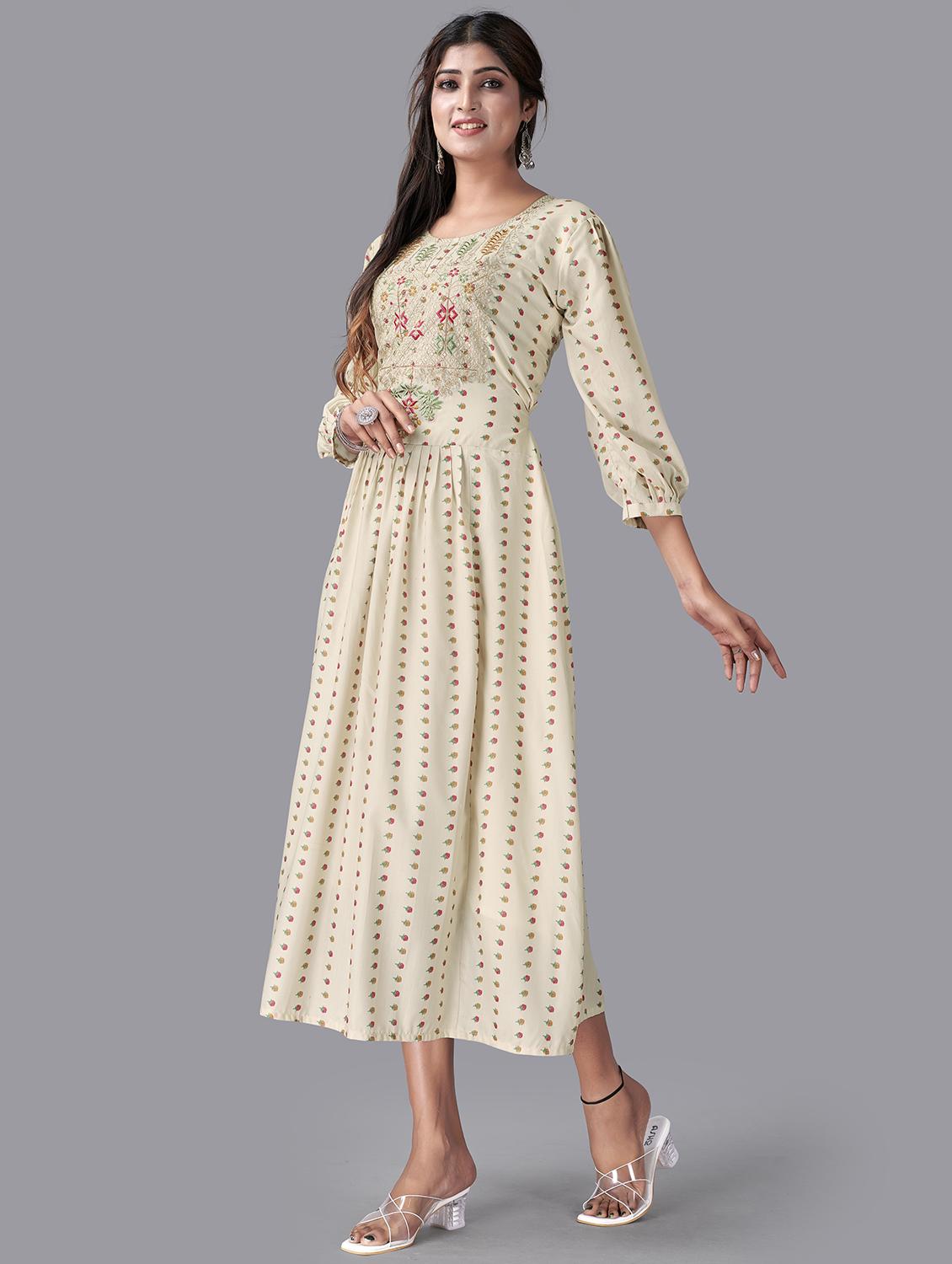 printed embroidered flared ethnic dress - 20932723 -  Standard Image - 1