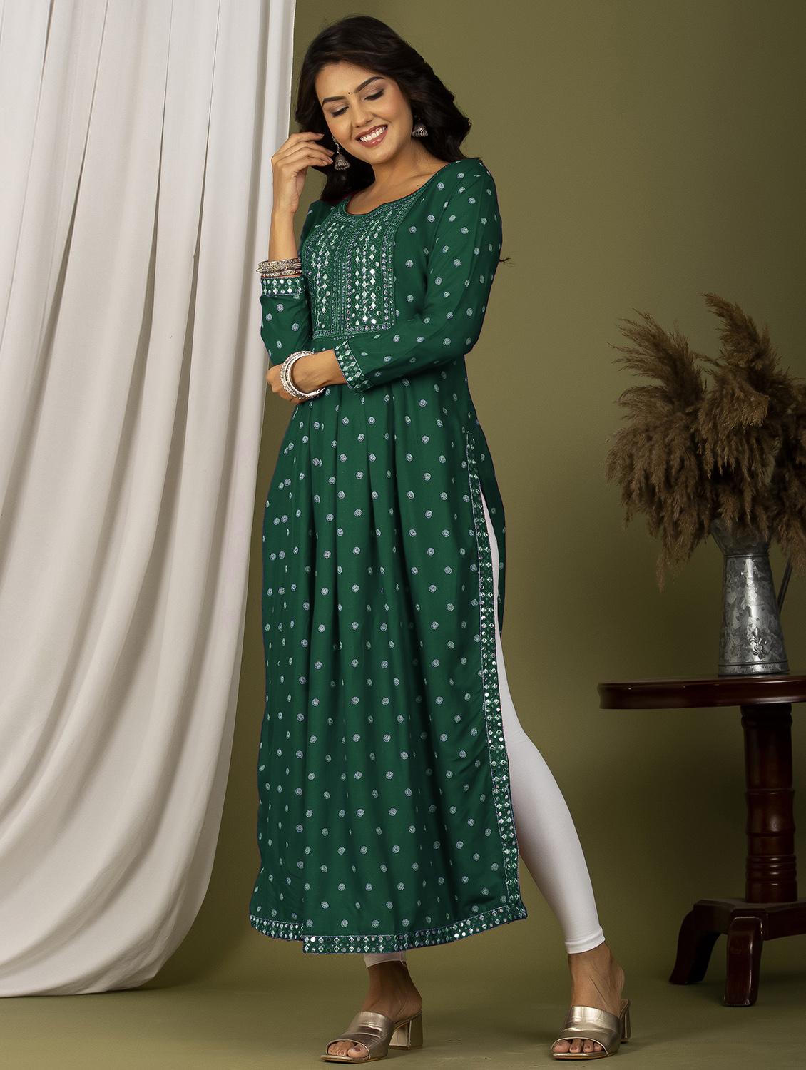 embroidered a-line kurta - 20932726 -  Standard Image - 1