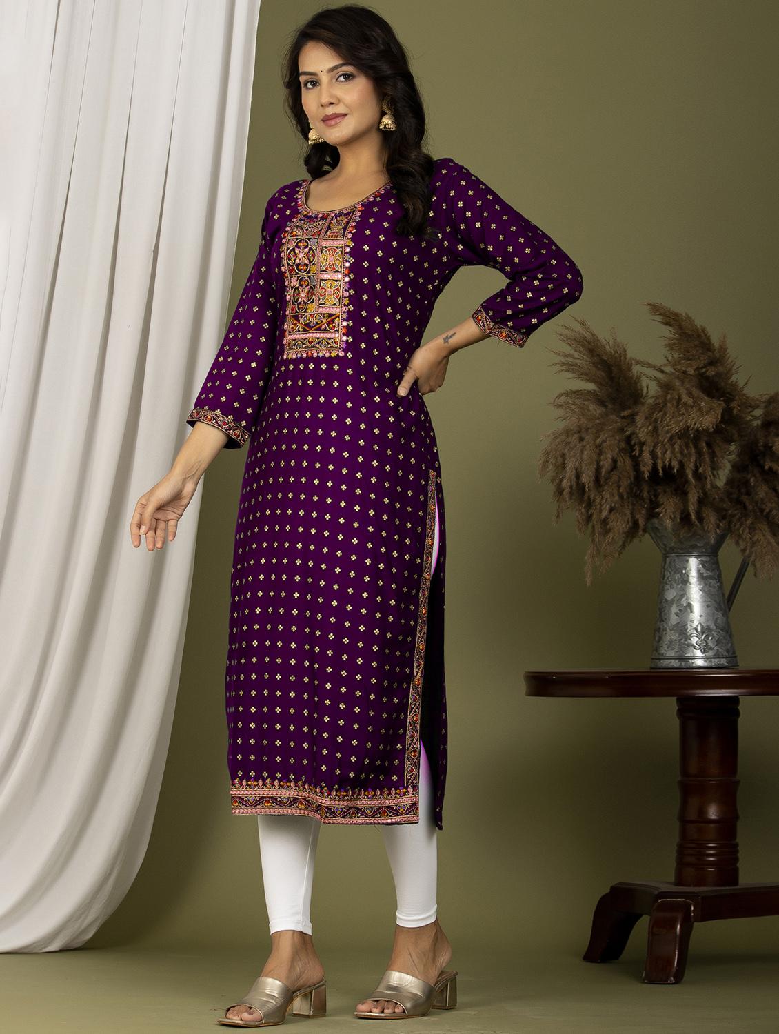 embroidered straight kurta - 20932737 -  Standard Image - 1