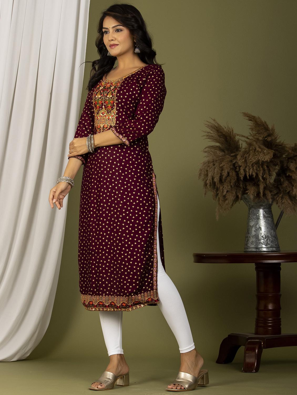 embroidered straight kurta - 20932743 -  Standard Image - 1