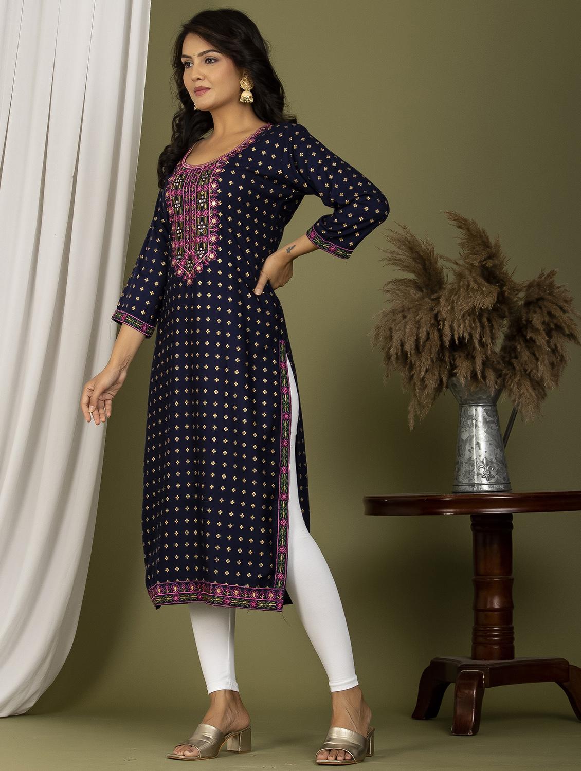 embroidered straight kurta - 20932770 -  Standard Image - 1