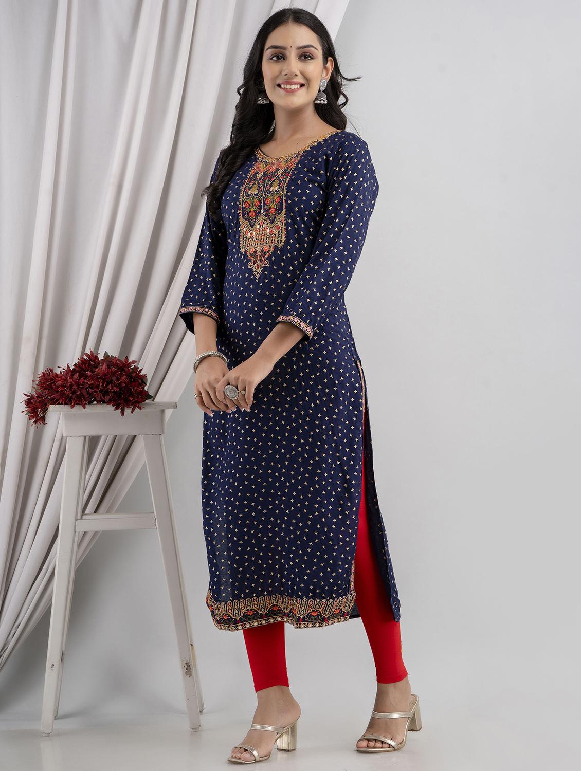 embroidered straight kurta - 20932772 -  Standard Image - 1