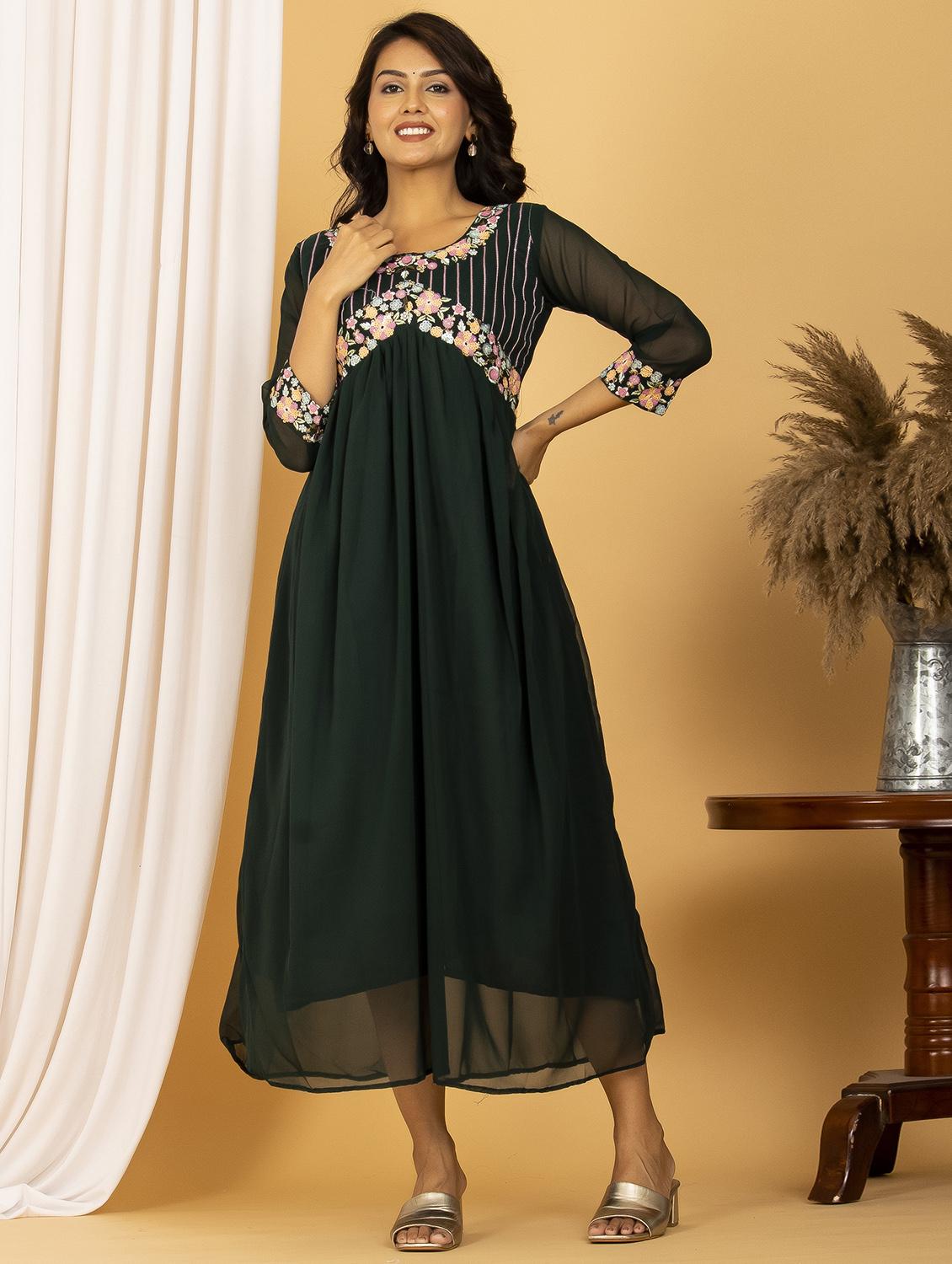 sequins work flared ethnic dress - 20932773 - Standard Image - 1