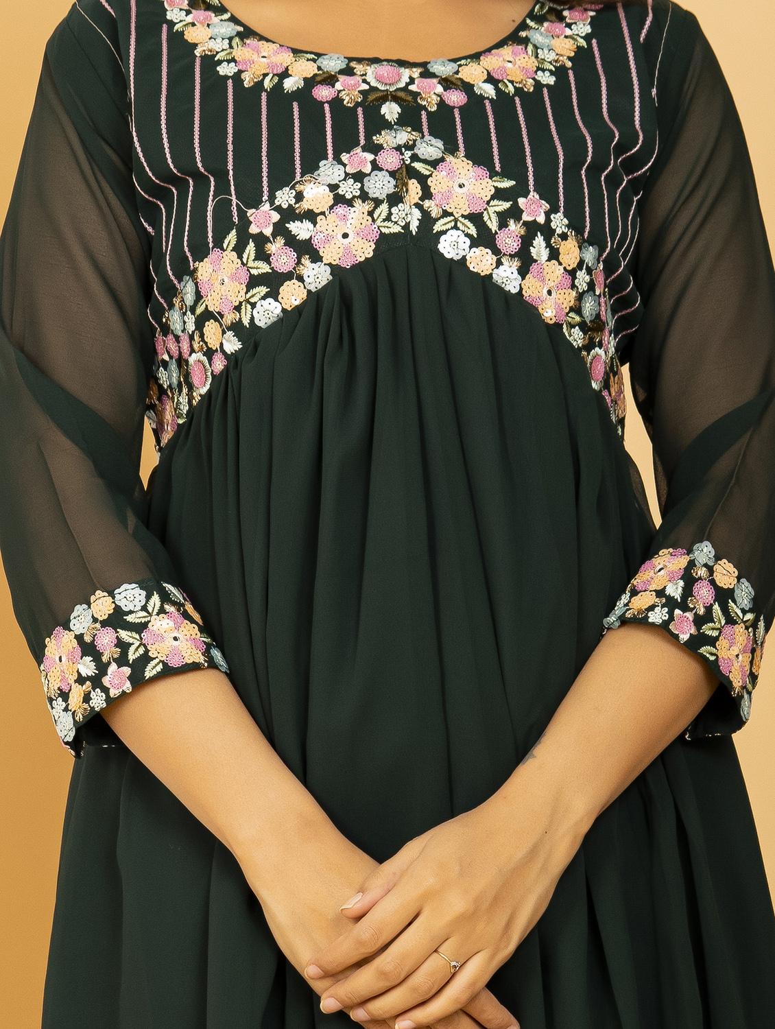 sequins work flared ethnic dress - 20932773 - Standard Image - 4