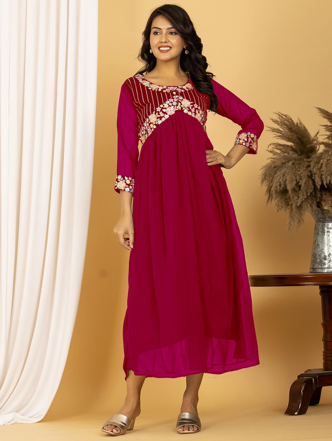 sequins work flared ethnic dress - 20932776 - Standard Image - 1