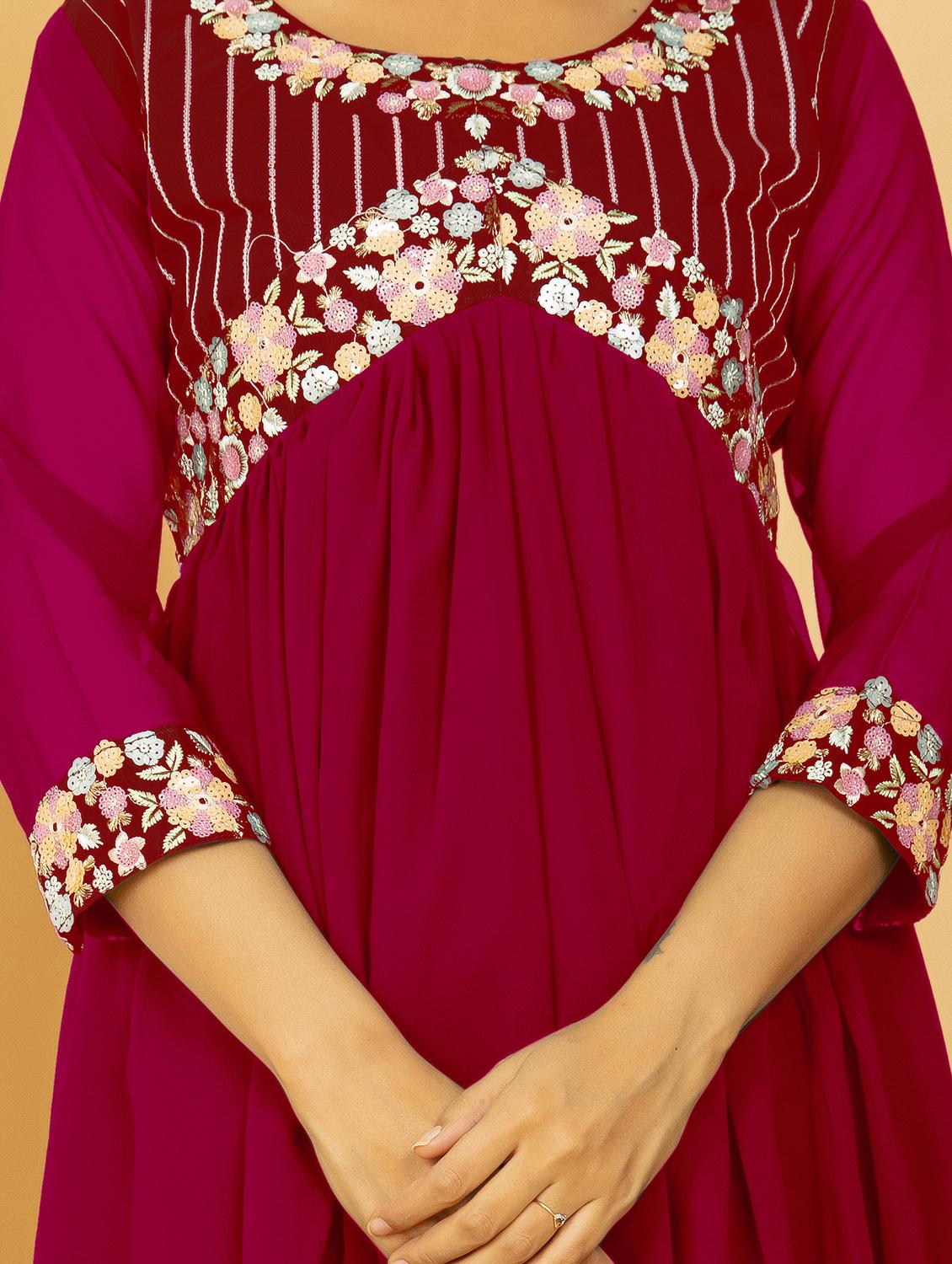 sequins work flared ethnic dress - 20932776 - Standard Image - 4